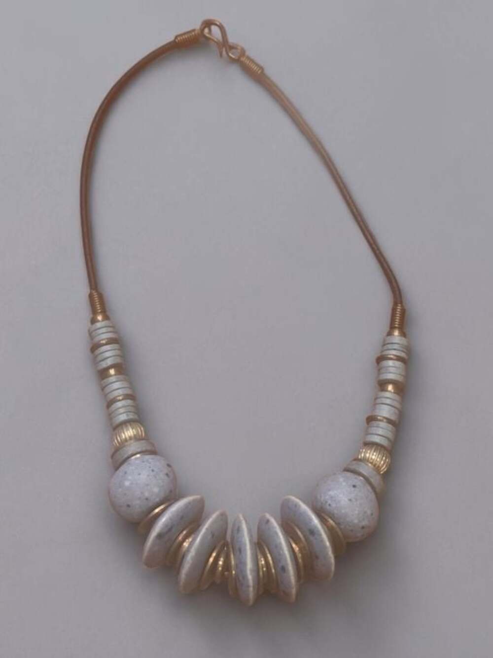 Boho Speckled Ceramic and Gold Bead Cord Necklace